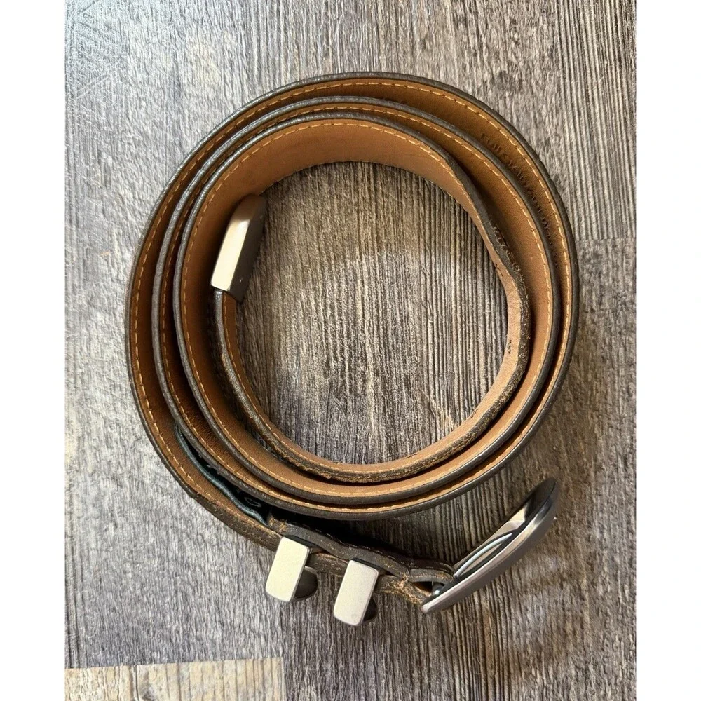 Orvis Full Grain American Bison Leather Belt Brown Size 44 USA Western Heritage